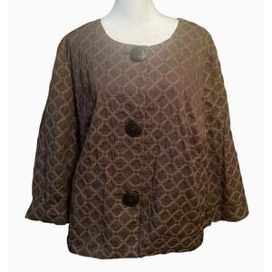 J Jill Brown Embroidered Cotton 3-Button Blazer‎ - XL